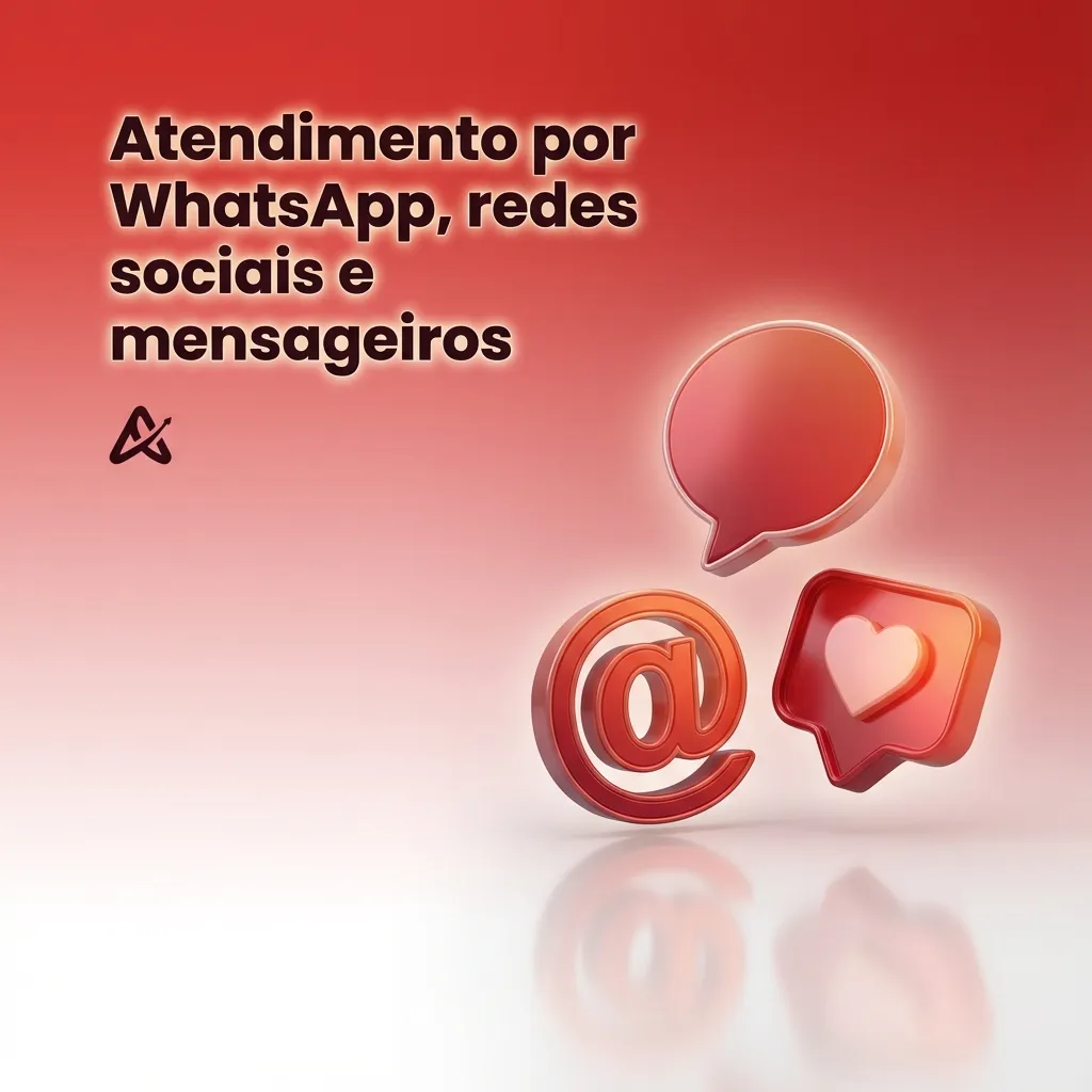 Ilustração de suporte ao cliente por WhatsApp e redes sociais em smartphone, com ícones de apps de mensagem.